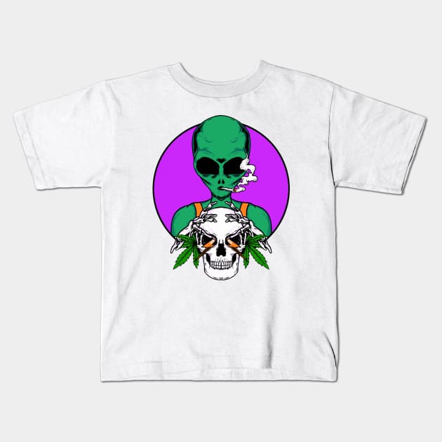 Alien Smokin' Weeds Kids T-Shirt by mystiza_art